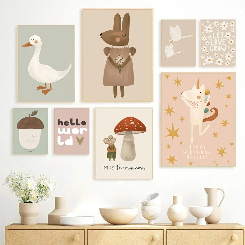 Adorable Animal Wall Art - Sweet Nordic Decor for Kids