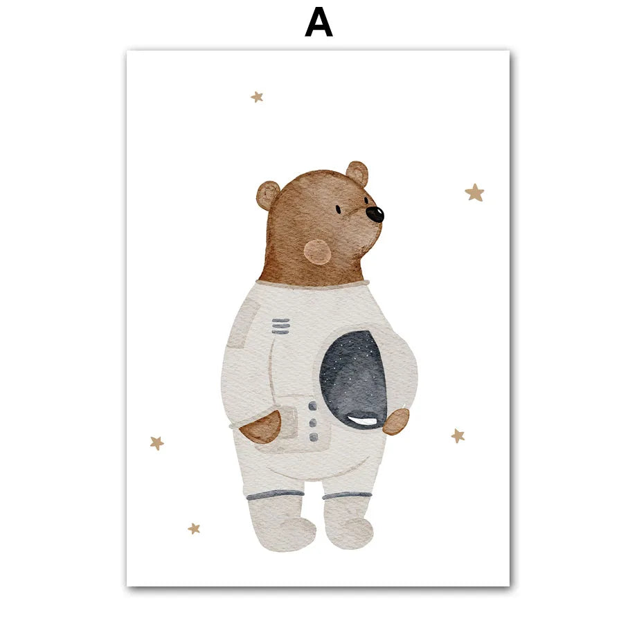 Boho Space Friends - Whimsical Animal Print for Kids’ Rooms