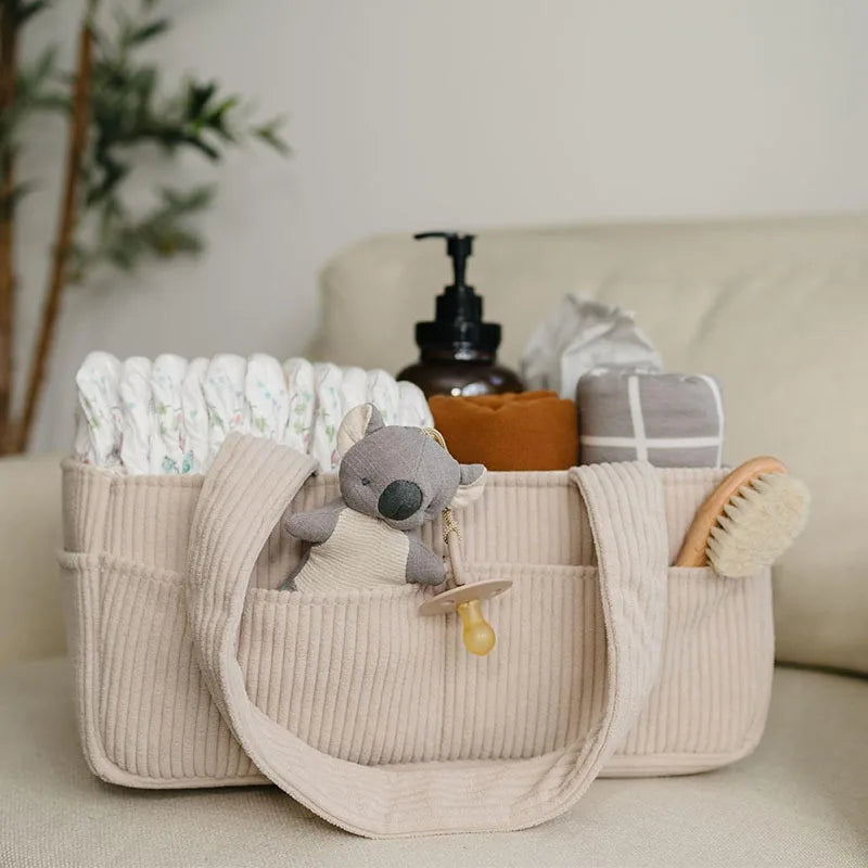 Corduroy Diaper Caddy - Soft Nursery Organizer Tote