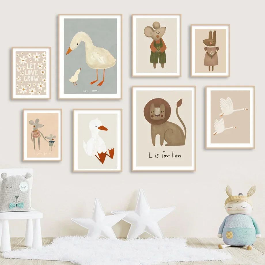 Adorable Animal Wall Art - Sweet Nordic Decor for Kids