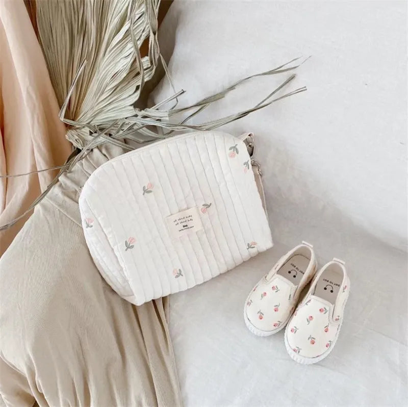 Portable Stroller Nappy Bag Quilted Baby Diaper Caddy Organizer Embroidered Mommy Bags Babies Accessories Changing Bag Storage