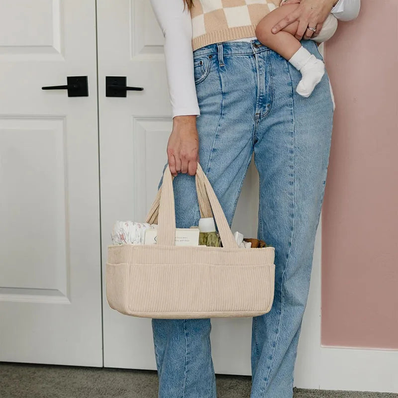 Corduroy Diaper Caddy - Soft Nursery Organizer Tote