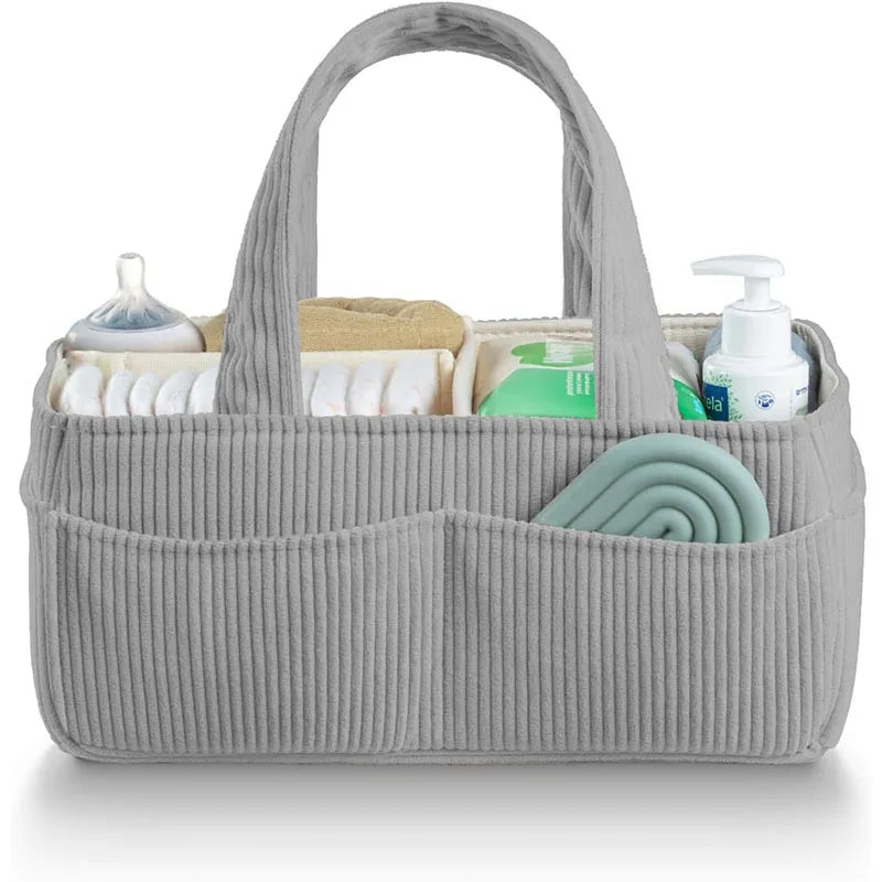 Corduroy Diaper Caddy - Soft Nursery Organizer Tote
