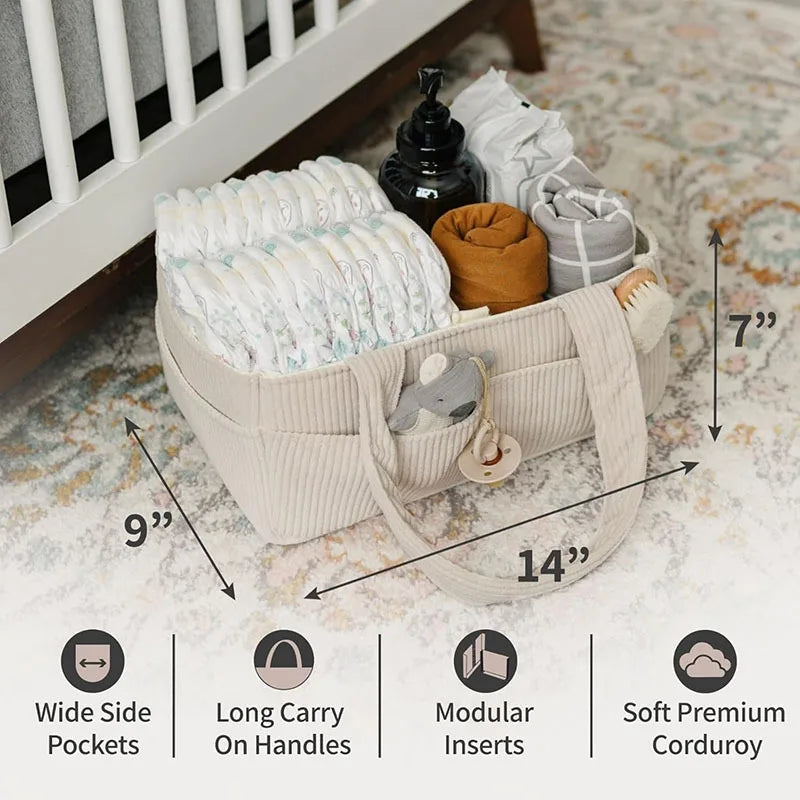 Corduroy Diaper Caddy - Soft Nursery Organizer Tote