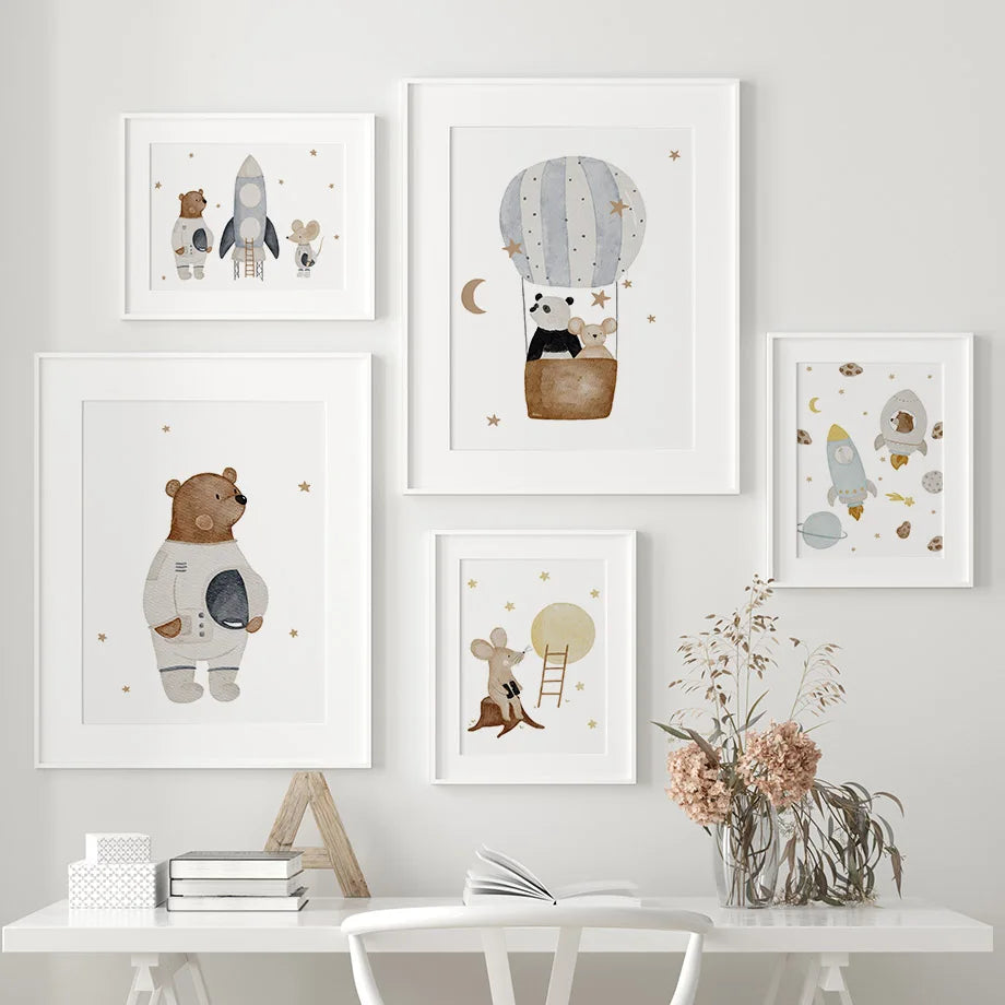 Boho Space Friends - Whimsical Animal Print for Kids’ Rooms