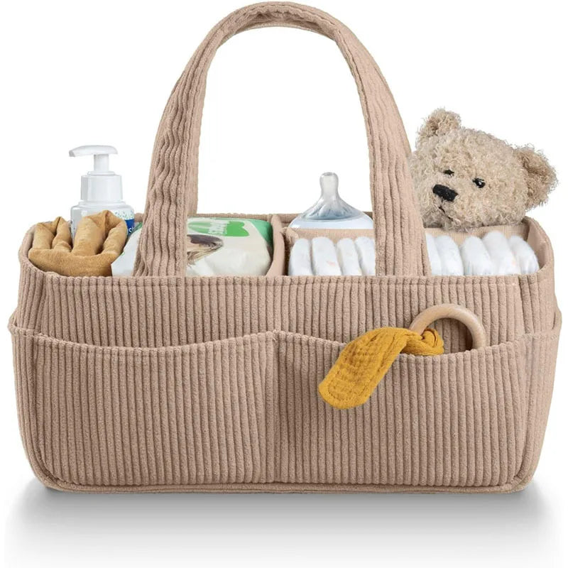 Corduroy Diaper Caddy - Soft Nursery Organizer Tote