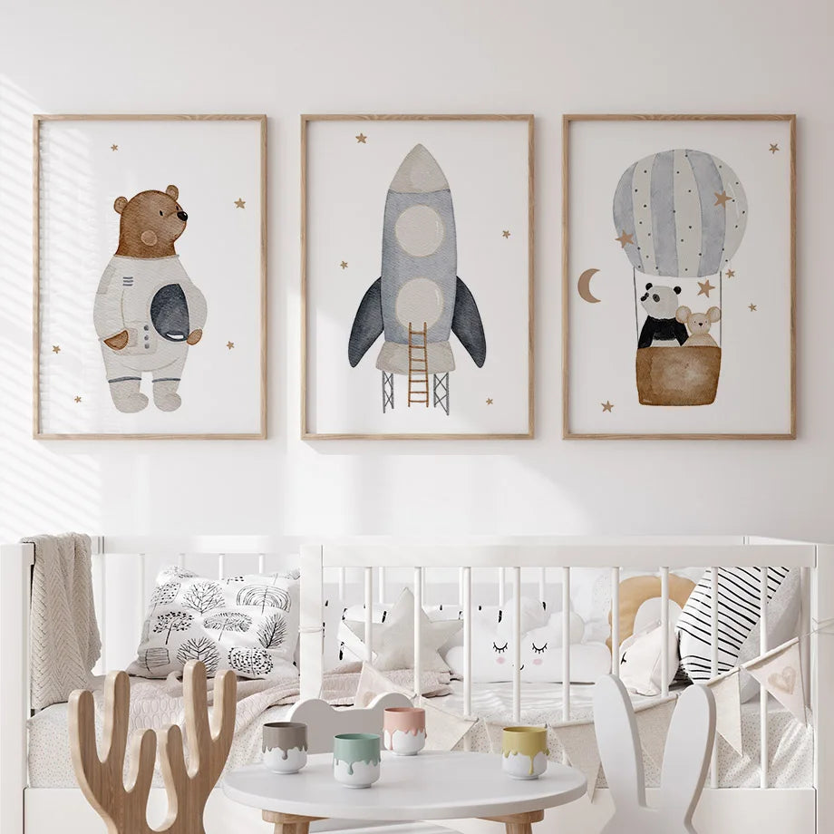 Boho Space Friends - Whimsical Animal Print for Kids’ Rooms