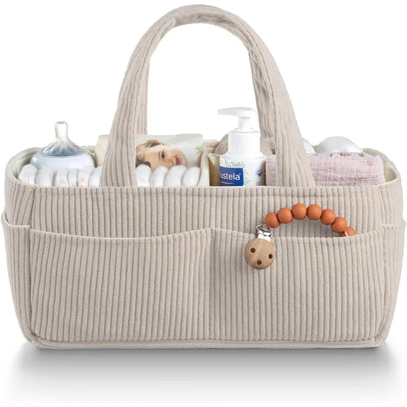 Corduroy Diaper Caddy - Soft Nursery Organizer Tote