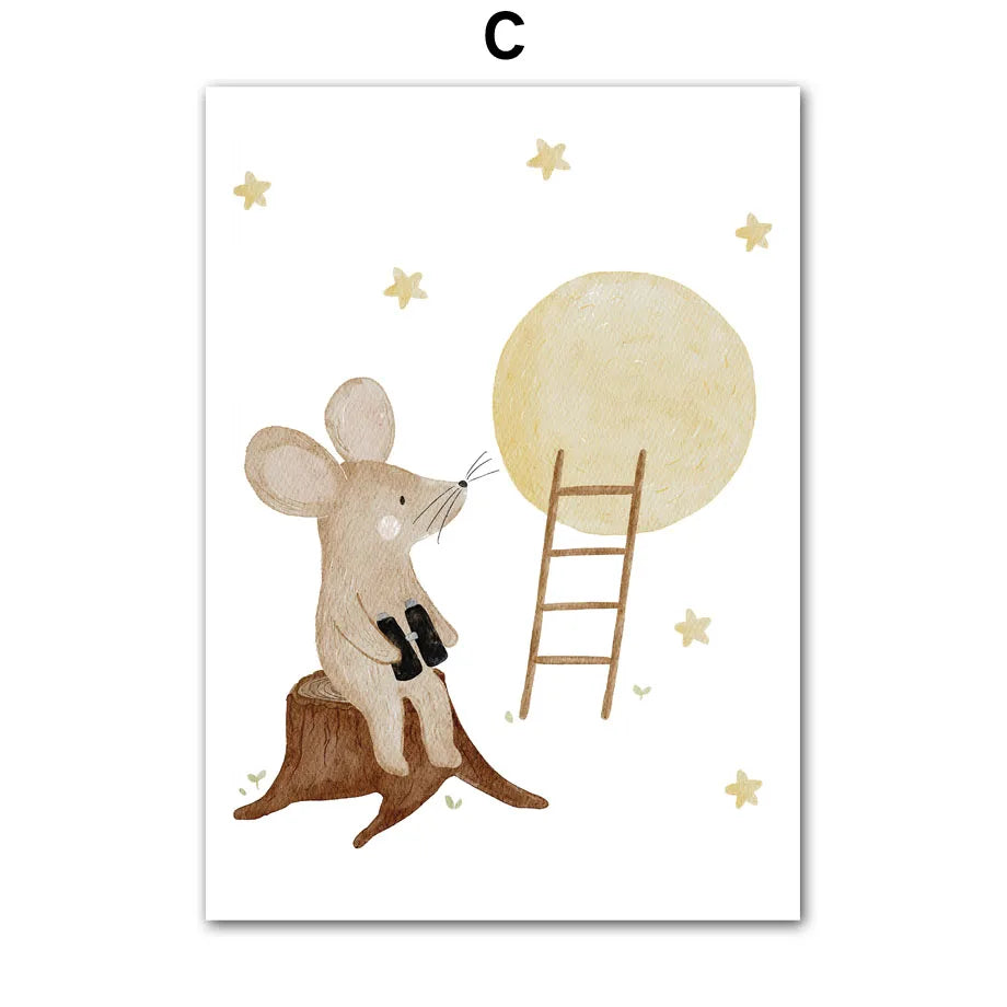 Boho Space Friends - Whimsical Animal Print for Kids’ Rooms