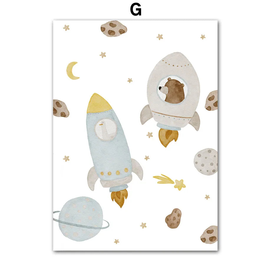 Boho Space Friends - Whimsical Animal Print for Kids’ Rooms