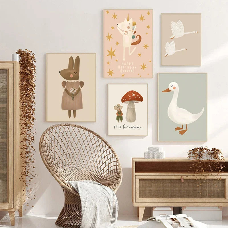 Adorable Animal Wall Art - Sweet Nordic Decor for Kids
