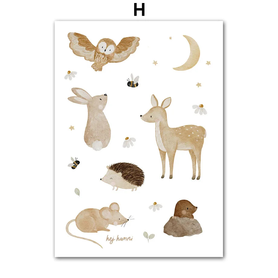 Boho Space Friends - Whimsical Animal Print for Kids’ Rooms