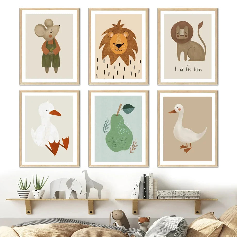 Adorable Animal Wall Art - Sweet Nordic Decor for Kids