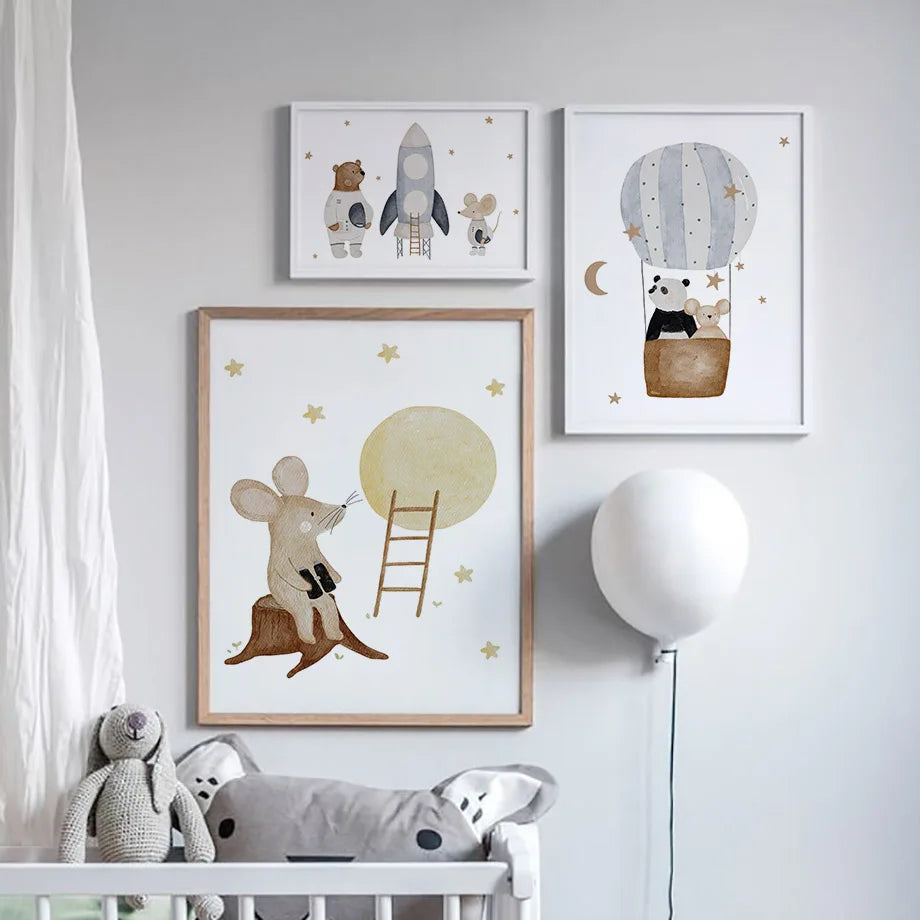 Boho Space Friends - Whimsical Animal Print for Kids’ Rooms
